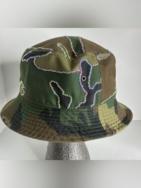 Custom Camouflage Rhinestone Bucket Hat - Green Camo NWOT